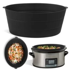 Silicone Slow Cooker Liners Fit 6-8 Quart Crock-Pot Slow Cooker,Reusable & Safe Silicone Cooking Bags Insert For 6-8 Quarts Oval Or Round Pot (Black)