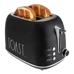 Tro Rounded Bread Toaster, 2 Slice Stainless Steel Toaster With Removable Crumb Tray, Wide Slot With 6 Browning Levels, Bagel, Defrost And Cancel Options (Black)