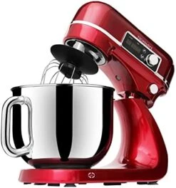 Stand Mixer 6.3 QT, 12 Speeds 300W DC Motor, Planetary Action, Digital Timer With Stainless Steel Mixing Bow, Dough Hook, Flat Beater, Whisk And Splash Guard (Red) -Wilton Shop 411o9nQsnL. AC