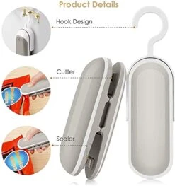 Mini Bag Sealer, Portable Sealing Bags Machine, Handheld Heat Food Vacuum Sealer Machine With Cutter And Hook For Snack, Plastic Bags, Storage, Potato Chip Cookie Bags (GRAY-WHITE 2PCS) -Wilton Shop 411z3Uo80xL