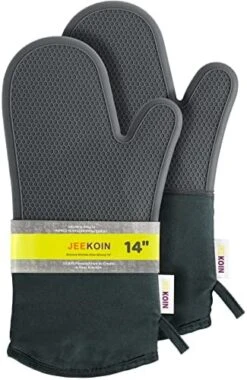 Durable Thick Oven Mitts Black, JEEKOIN Silicone Oven Gloves 14 Inch Heat Resistant 581 F With Soft Cotton Lining, Waterproof Oven Mitt Flexible Grip For Kitchen Cooking Baking, BPA Free, 1 Pair -Wilton Shop 412GUL6juEL. AC
