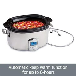 Electrics Stainless Steel And Ceramic Slow Cooker With Insert And Lid 6.5 Quart Nonstick 320 Watts Oval Shaped, Programmable, Dishwasher Safe 15 Electrics Stainless Steel And Ceramic Slow Cooker With Insert And Lid 6.5 Quart Nonstick 320 Watts Oval Shaped, Programmable, Dishwasher Safe -Wilton Shop 412czzlJSkL