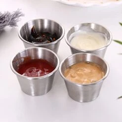Camping Accessories Stainless Steel Dipping Cups: 2pcs Mini Condiment Cups Metal Wine Cup Sauces Bowl Ramekins Portion Cups Snack Appetizer Serving Dish For Home Restaurant Return Pallets