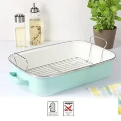 Artha Stewart Thayer 16" Enamel On Steel Roaster Pan W/Stainless Steel Rack - Martha Blue -Wilton Shop 412o6TX17TL