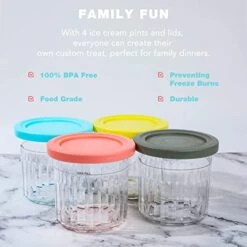 4 Pcs Ice Cream Pints Containers And Lids, 16oz Cups Compatible With NC301 NC300 NC299AMZ Series Creami Ice Cream Makers, Ice Cream Storage Containers, Homemade Ice Cream, BPA-Free, Dishwasher Safe -Wilton Shop 412szUM8YTL