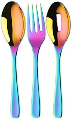 GUANGMING - Large Salad Servers 3pcs, Dinner Serving Spoons/Fork/Spatula, Kitchen 304 Stainless Steel Spoon Set Server, Metal Fork Spoon Cutlery Set, Kitchen Utensils,D,3PCS (Color : D, Size : 3PCS -Wilton Shop 412u6l8eGaL. AC