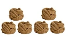 Set Of 6 Classic Braided Jute Burlap Napkin Rings (Cream, 6)
