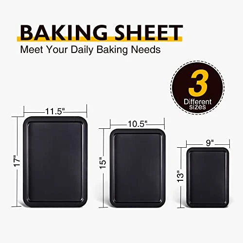 Baking Sheet Pan Set, Cookie Sheet For Oven, Nonstick Bakeware Sets With Wider Grips, 3 Pack Half/Jelly Roll/Quarter Baking Tray, Premium, Dishwasher Safe - Dark Grey 4 Baking Sheet Pan Set, Cookie Sheet For Oven, Nonstick Bakeware Sets With Wider Grips, 3 Pack Half/Jelly Roll/Quarter Baking Tray, Premium, Dishwasher Safe - Dark Grey - Image 2