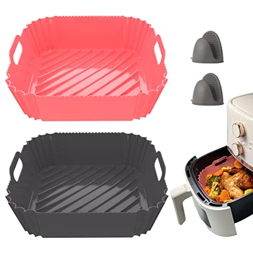 2-Pack Air Fryer Silicone Pots, Dompion Square 8 Inch Food Safe Silicone Basket Liners, Heat Resistant Reusable Easy To Clean Air Fryer Accessories With Heat-proof Gloves For 6QT Or Bigger Air Fryer 3 2-Pack Air Fryer Silicone Pots, Dompion Square 8 Inch Food Safe Silicone Basket Liners, Heat Resistant Reusable Easy To Clean Air Fryer Accessories With Heat-proof Gloves For 6QT Or Bigger Air Fryer