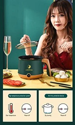 Electric Hot Pot,Mini Hot Pot,Electric Noodle Pot,Electric Pot,Ramen Cooker,Electric Noodle Cooker,Multi-Functional Small Non-Stick Pot For Noodles,Pasta,Dumplings,Soup,Porridge,1.8L(Green)