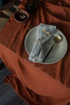 Table Runner 30x135 Inches Cheesecloth Tablecloth For Romantic Wedding Rustic Boho Style Natural Cotton Elegant Decor (Terracotta) -Wilton Shop 413Bh1C7IRL