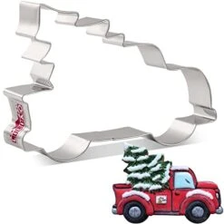 Pickup Truck With Christmas Tree Cookie Cutter - 4.9 X 3.6 Inches - Stainless Steel