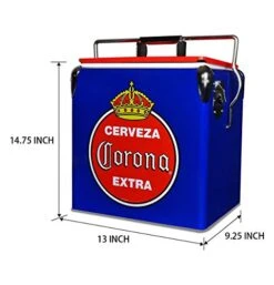 Corona Retro Ice Chest Cooler With Bottle Opener 13L (14 Qt), 18 Can Capacity, Blue And Red, Vintage Style Ice Bucket For Camping, Beach, Picnic, RV, BBQs, Tailgating, Fishing -Wilton Shop 413qiOVssLL