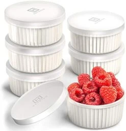 Porcelain Ramekins With Silicone Storage Lids, Set Of 6 White Ramekins, 10 Oz Oven Safe To 450 Deg F, Dishwasher Safe -Wilton Shop 413spkx8rBL. AC