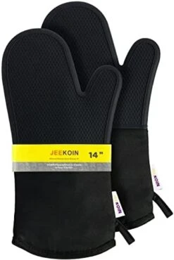 Durable Thick Oven Mitts Black, JEEKOIN Silicone Oven Gloves 14 Inch Heat Resistant 581 F With Soft Cotton Lining, Waterproof Oven Mitt Flexible Grip For Kitchen Cooking Baking, BPA Free, 1 Pair -Wilton Shop 4142s 4oDlL. AC