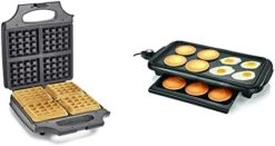 Bella Classic Waffle Iron, 4 Square Belgian Waffle Maker, Non-stick Extra Large Plates For Easy Cleanup, Cool Touch Handles, Stainless Steel, Black, 1400W -Wilton Shop 4146uoFubZL. AC
