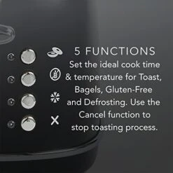 Toaster 4 Slice Gourmezza Stainless Steel With 5 Functions And 6 Shade Settings, 1500-Watts, Black -Wilton Shop 414OZ1PiLUL