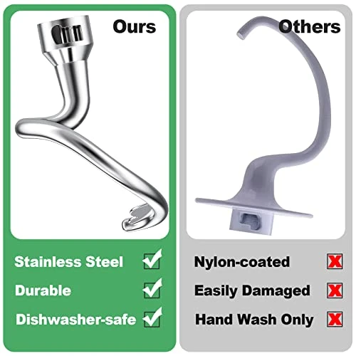 Spiral Dough Hook Replacement For Kitchenaid 4.5/5 Qt. Tilt-Head Stand Mixers, 18/8 Stainless Steel K45DH Dough Hook For Kitchen Aid Mixers Accessories, K45 K45SS KSM75 KSM90 KSM95 KSM100 KSM110 7 Spiral Dough Hook Replacement For Kitchenaid 4.5/5 Qt. Tilt-Head Stand Mixers, 18/8 Stainless Steel K45DH Dough Hook For Kitchen Aid Mixers Accessories, K45 K45SS KSM75 KSM90 KSM95 KSM100 KSM110 - Image 5