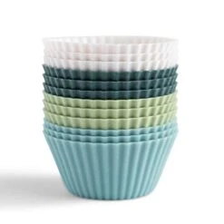 Reusable Silicone Baking Cups - Non-Toxic, BPA Free, Dishwasher Safe ((White, Navy, Sage Green, Dusty Blue), Standard)