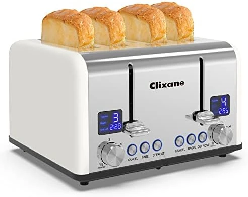 Toaster 4 Slice,1.5"Extra Wide Slot Stainless Toaster With Bagel Defrost Cancel Function, Dual Screen, Removal Crumb Tray (White) 8 Toaster 4 Slice,1.5"Extra Wide Slot Stainless Toaster With Bagel Defrost Cancel Function, Dual Screen, Removal Crumb Tray (White) - Image 6
