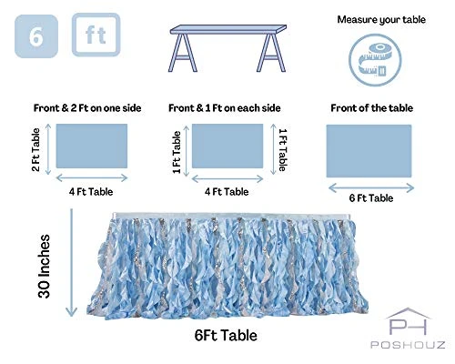 Blue 6Ft Tutu Table Skirt For Parties With Double Layer Of Satin And Sequin Willows For Party Decorations, Baby Shower, Gender Reveal Party, Birthday Party, Dessert Table Or Frozen Party 5 Blue 6Ft Tutu Table Skirt For Parties With Double Layer Of Satin And Sequin Willows For Party Decorations, Baby Shower, Gender Reveal Party, Birthday Party, Dessert Table Or Frozen Party - Image 3