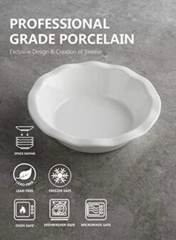 521.001 Porcelain, Mini Pie Pan Set, 6.5 Inch - 12 Oz Individual Pie Plate, Non-Stick Pie Dish, Round Pie Tins With Ruffled Edge, Set Of 6, White