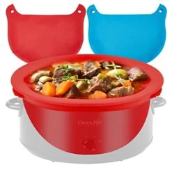 2 Pack Silicone Slow Cooker Liners Fits For 7-8 QT Crockpot, Reusable Silicone Slow Cooker Liners, Safe Silicone Crockpot Liners (Blue 1pc + Red 1pc)