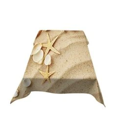 Seashells On Sand Table Cloths Rectangle Tropical Beach Marine Nature Starfish Sea Star Wave Sand Tablecloths Decoration 50X72 Inch Polyester For Outdoor Indoor Home Party Picnic -Wilton Shop 415iRThx3NL