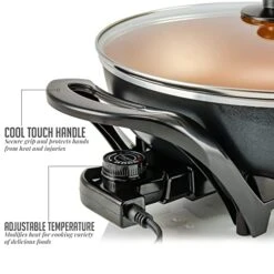 Vente Electric Skillet With Nonstick Coating And Glass Lid, 13 Inch Portable Kitchen Countertop Cooking Wok, Adjustable Temperature Control, Cool Touch Handle, Easy To Use And Clean, Copper SK3113CO -Wilton Shop 41665hhrFZL