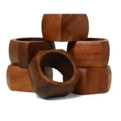 Wooden Napkin Rings Set Of 6 For Dinning Table Decor | Wood Napkin Holder Set Of Six For Dinner Table Decoration | Napkin Ring For Home And Kitchen Decor