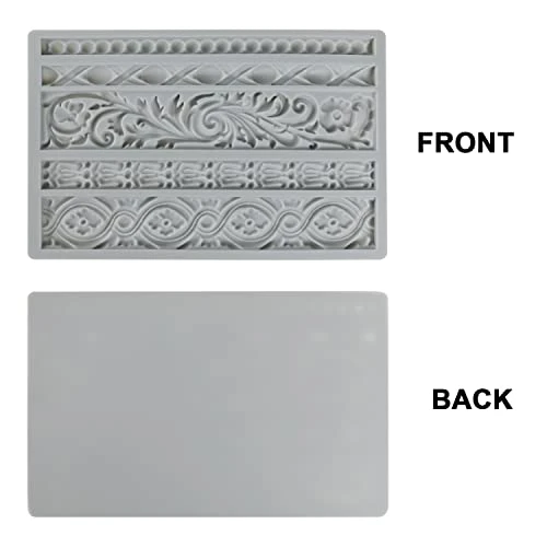 DIY Baroque Scroll Relief Cake Border Silicone Molds, Baroque Style Curlicues Scroll Lace Fondant Silicone Mold, European Frame Cake Decorating Tools, Relief Flower Lace Mould Mat(Gray) 7 DIY Baroque Scroll Relief Cake Border Silicone Molds, Baroque Style Curlicues Scroll Lace Fondant Silicone Mold, European Frame Cake Decorating Tools, Relief Flower Lace Mould Mat(Gray) - Image 5