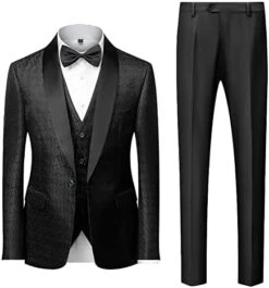 Men's Jacquard Wedding Suit Set Shawl Lapel Slim Fit 3 Pieces Set Plus Size Tuxedo Set -Wilton Shop 416gTl2TjqL. AC