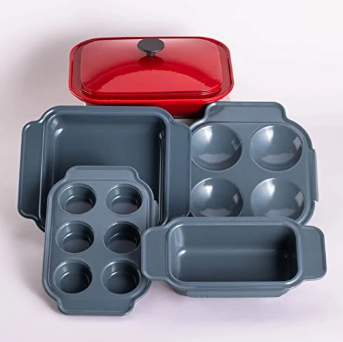 Oven Chef's Choice Lite 5-Piece Baking Pan Set, Includes Non-Stick Egg Pan For Cooking, Muffin & Cupcake Pan, Loaf Baking Dish, Square Brownie Baking Tray, & Enameled Cast Iron Pot With Lid 3 Oven Chef's Choice Lite 5-Piece Baking Pan Set, Includes Non-Stick Egg Pan For Cooking, Muffin & Cupcake Pan, Loaf Baking Dish, Square Brownie Baking Tray, & Enameled Cast Iron Pot With Lid
