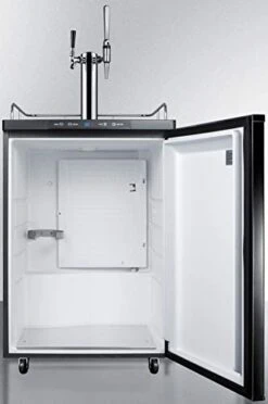 BC635M7CMTWIN 24"" Commercial Coffee Dispenser With Complete Tap Kit Flat And Nitro-Indused Coffee Dispensing Automatic Defrost Digital Thermostat Casters Top Rail Guard In Black -Wilton Shop 417DZSbqePL