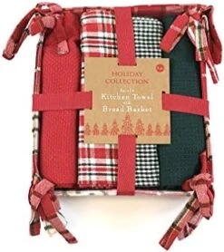 GENERIC Holiday Kitchen Hand Dish Towels With Tartan Bread Basket Gift Set, 4 Towels And 1 Decorative Tray (Red, Green, White) -Wilton Shop 417VqX6hbKL. AC