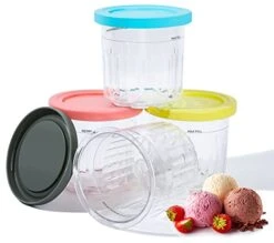 4 Pcs Ice Cream Pints Containers And Lids, 16oz Cups Compatible With NC301 NC300 NC299AMZ Series Creami Ice Cream Makers, Ice Cream Storage Containers, Homemade Ice Cream, BPA-Free, Dishwasher Safe