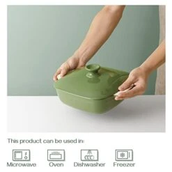 Ceramic Baking Dish With Lid, Rectangular Bakeware With Handle Casseroles Dish With Lids,2 Qt Deep Lasagna Pan Oven Safe For Cooking, Dinner, Banquet, Cake And Pasta, 9 X 9 Inches, Green -Wilton Shop 417c9gdqpuL