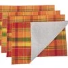 Harvest Plaid 2 Layers Reversible Design Terracotta Cotton Placemats 13" W X 19" L, Set Of 4 - Autumn Plaid Table Mats For Home Decor, Thanksgiving, Holiday And Special Occasion