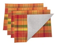 Harvest Plaid 2 Layers Reversible Design Terracotta Cotton Placemats 13" W X 19" L, Set Of 4 - Autumn Plaid Table Mats For Home Decor, Thanksgiving, Holiday And Special Occasion