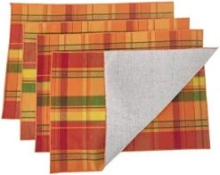 Harvest Plaid 2 Layers Reversible Design Terracotta Cotton Placemats 13" W X 19" L, Set Of 4 - Autumn Plaid Table Mats For Home Decor, Thanksgiving, Holiday And Special Occasion -Wilton Shop 417ssV0BU5L. AC