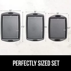 Non Stick Jelly Roll Baking Pans, Thick Warp Proof, 3 Piece, Durable Silicone Handles, Kitchen Oven Pan Bakeware Set, Cooking, Roasting Sets, Easy Clean, Set Of 3, Black -Wilton Shop 417u2jJOMVS