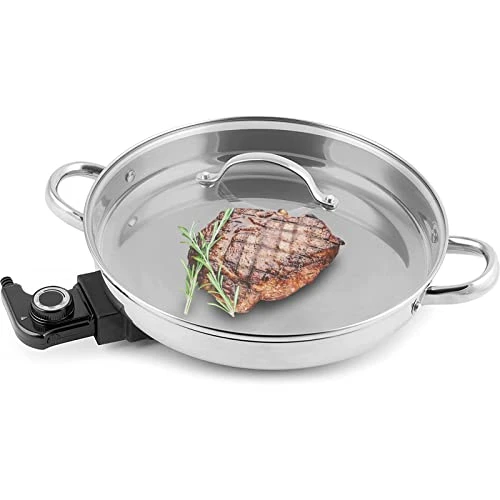 11.8" Large Capacity Electric Skillet - For Fry Bake Steam Simmer (Silver) 3 11.8" Large Capacity Electric Skillet - For Fry Bake Steam Simmer (Silver)