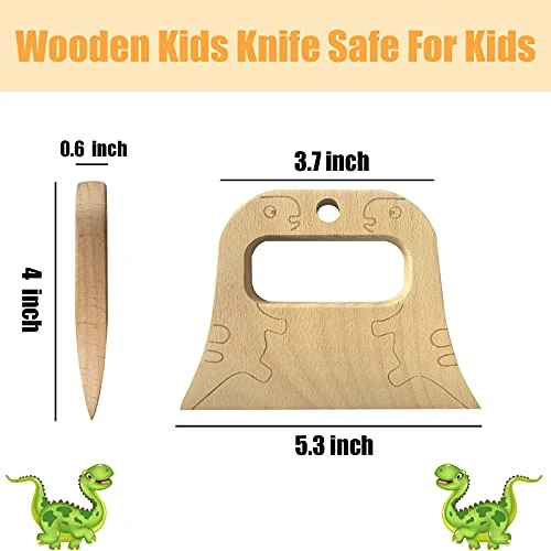 Wooden Kids Knife For Cooking And Safe Cutting Veggies Fruits, Cute Dinosaur Shape Kids Kitchen Tools, 2-10 Years Old Applicable 4 Wooden Kids Knife For Cooking And Safe Cutting Veggies Fruits, Cute Dinosaur Shape Kids Kitchen Tools, 2-10 Years Old Applicable - Image 2
