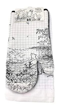 Disney Winnie The Pooh Classic Sketch - Lets Take A Stroll- 3 Piece 100% Cotton Kitchen Linen Set