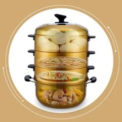 Multi-Function Electric Steamer Golden Thick Three-Layer Steel 30cm Diameter