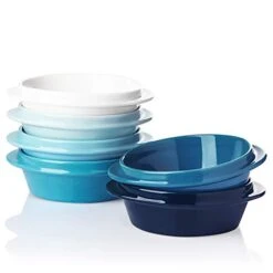 Porcelain Ramekins For Creme Brulee 10 Ounce,Integrated Double Handle Souffle Dishes For Baking,Ice Cream,Chicken Pot Pies,Oven Safe-Set Of 6(Similarcolour)