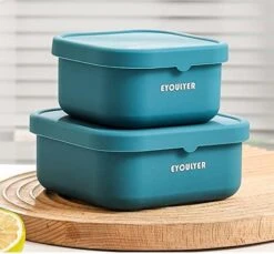 Silicone Bento Box With Lid Baby Storage Durable Bowl Mixing Serving Eating Non-Slip Easy Grip Indoor Outdoor Travel To-Go Food Containers Set2 Canister (BLUE-ROUND) -Wilton Shop 4188bDMP9XL. AC