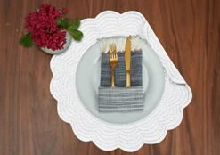 White Plain Everyday Tabletop Decor Seasonal Cotton Quilted Round Reversible Machine Washable Placemat Set Of 6 Round Placemat Set Of 6 White