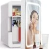 6L Cooler And Warmer Mini Fridge With LED Lighted Mirror, Mother Day Gifts, Portable Mini Fridge For Skincare, Makeup, Beauty Products – Bedroom Vanity With Lighted Glass