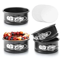 4 Inch Springform Pans, Mini Cheesecake Pans With 100 Pcs Parchment Paper Liners, Nonstick Round Cake Pan With Leakproof Removable Bottom For Pizzas, Quiches, 4 Pieces - Dark Grey